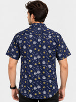 Men’s Leaf & Polka Print Half Sleeve Casual Shirt – Navy