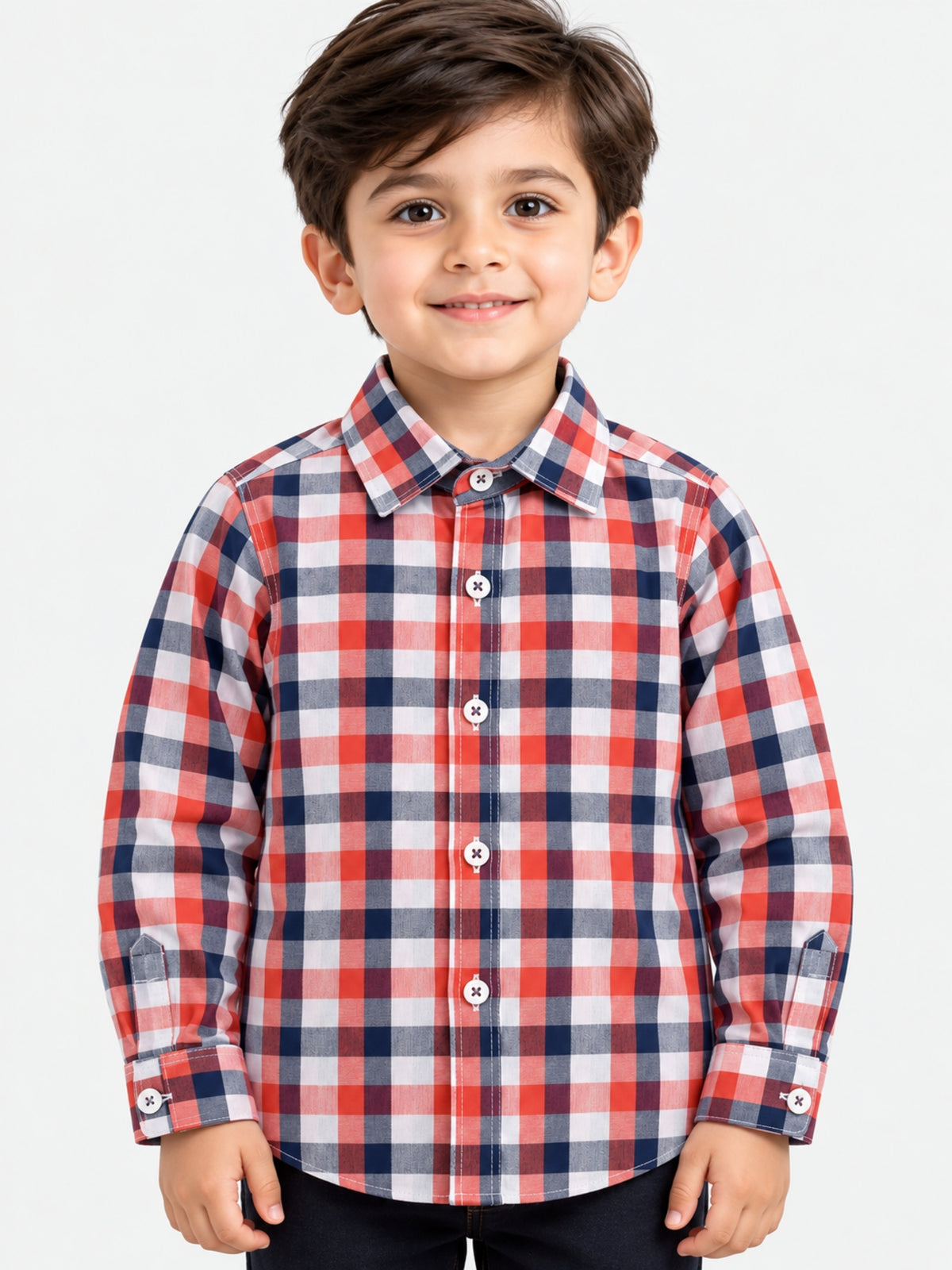 Boy's Red, White & Navy Checkered Full Sleeves Casual Shirt