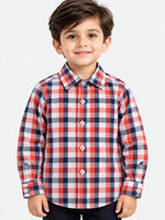 Boy's Red, White & Navy Checkered Full Sleeves Casual Shirt