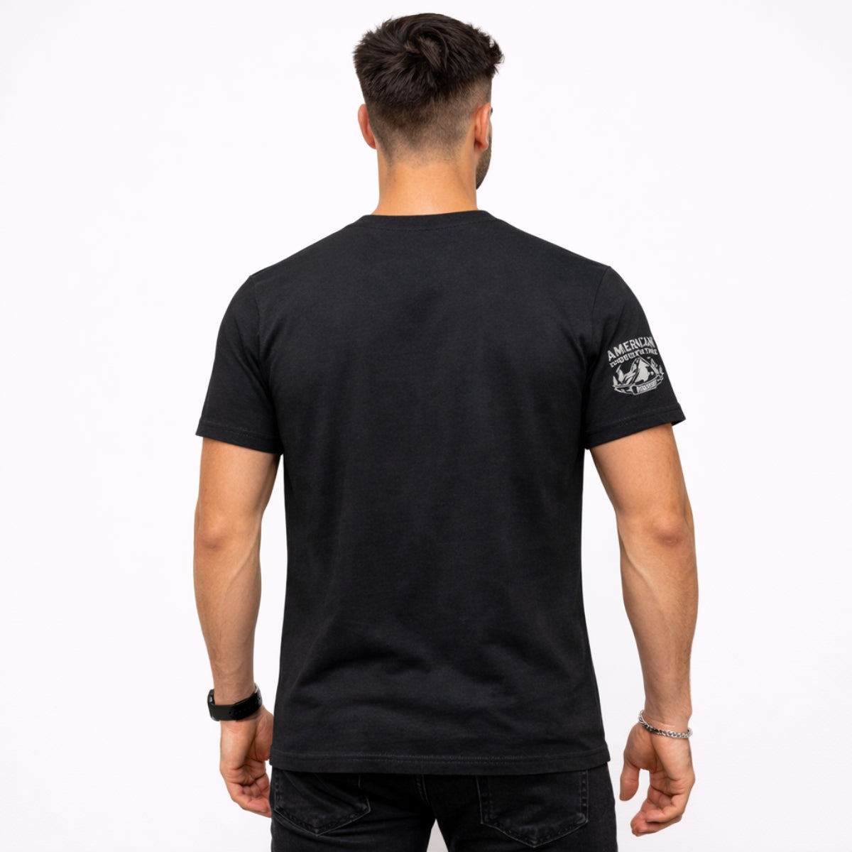 Men's Graphic Printed V Neck Tee Shirt - Black
