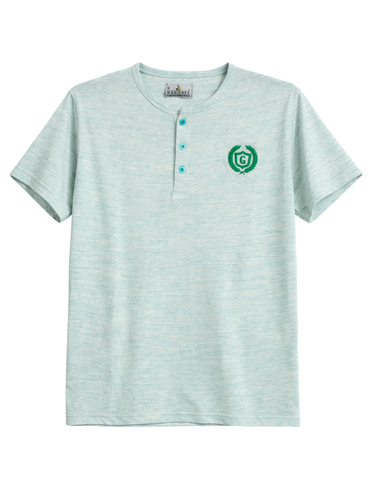 HG Signature Embroidered Henley Tee - Melange Sea Green