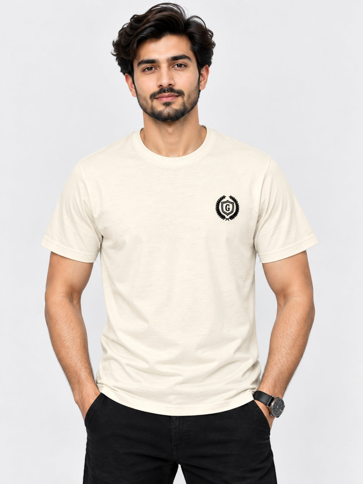 Men's Signature Emb. Round Neck Tee Shirt - Skin