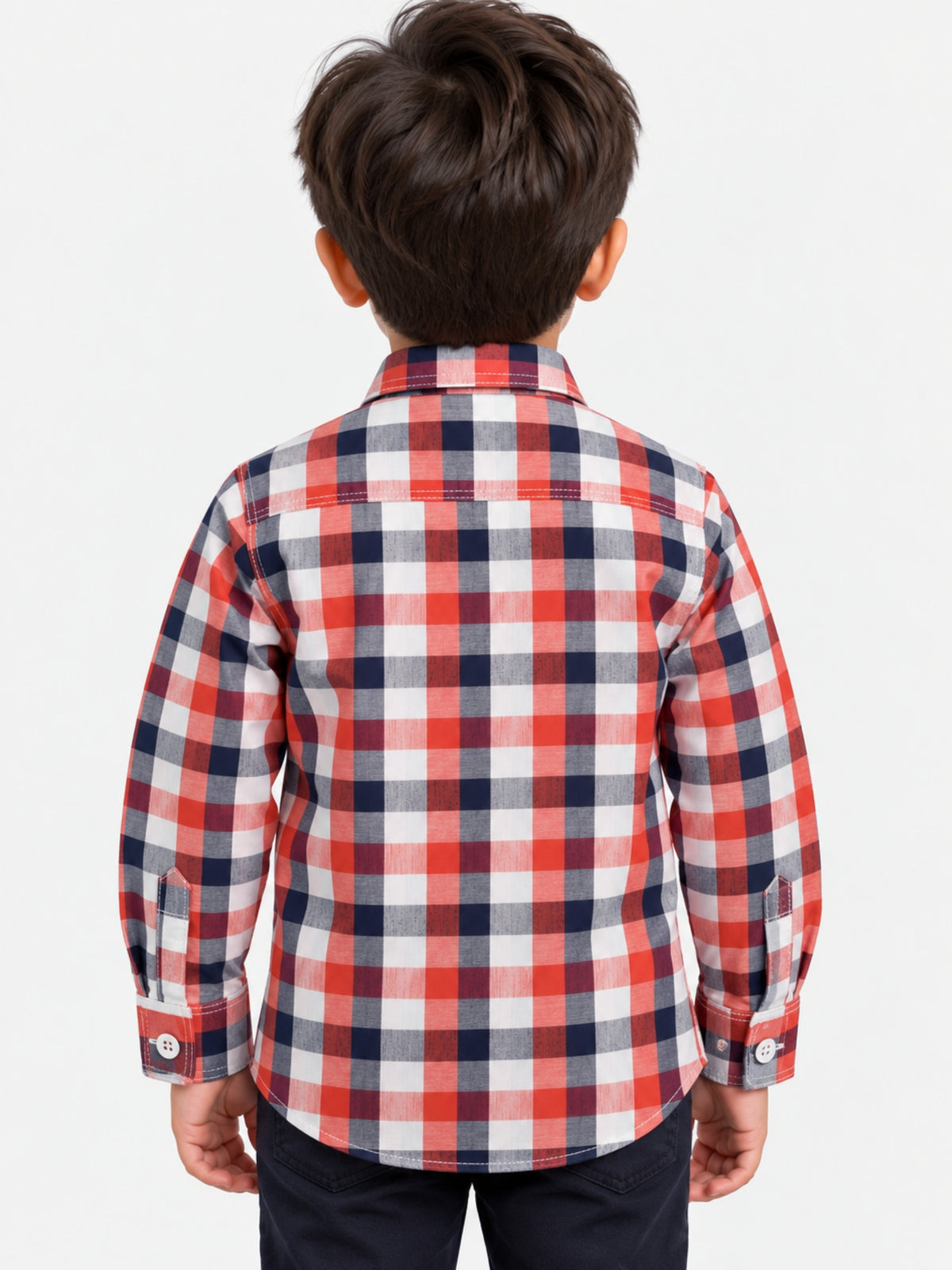 Boy's Red, White & Navy Checkered Full Sleeves Casual Shirt