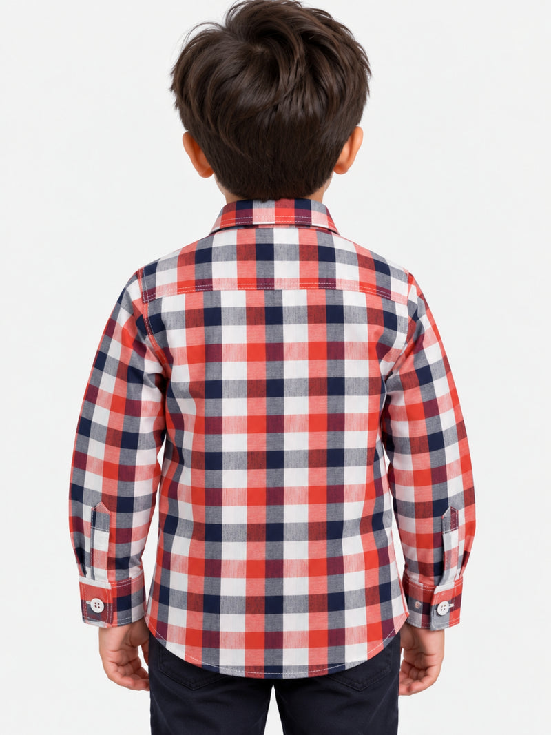 Boy's Red, White & Navy Checkered Full Sleeves Casual Shirt