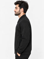 Hangree Solid Fleece Bomber Zipper Jacket - Black