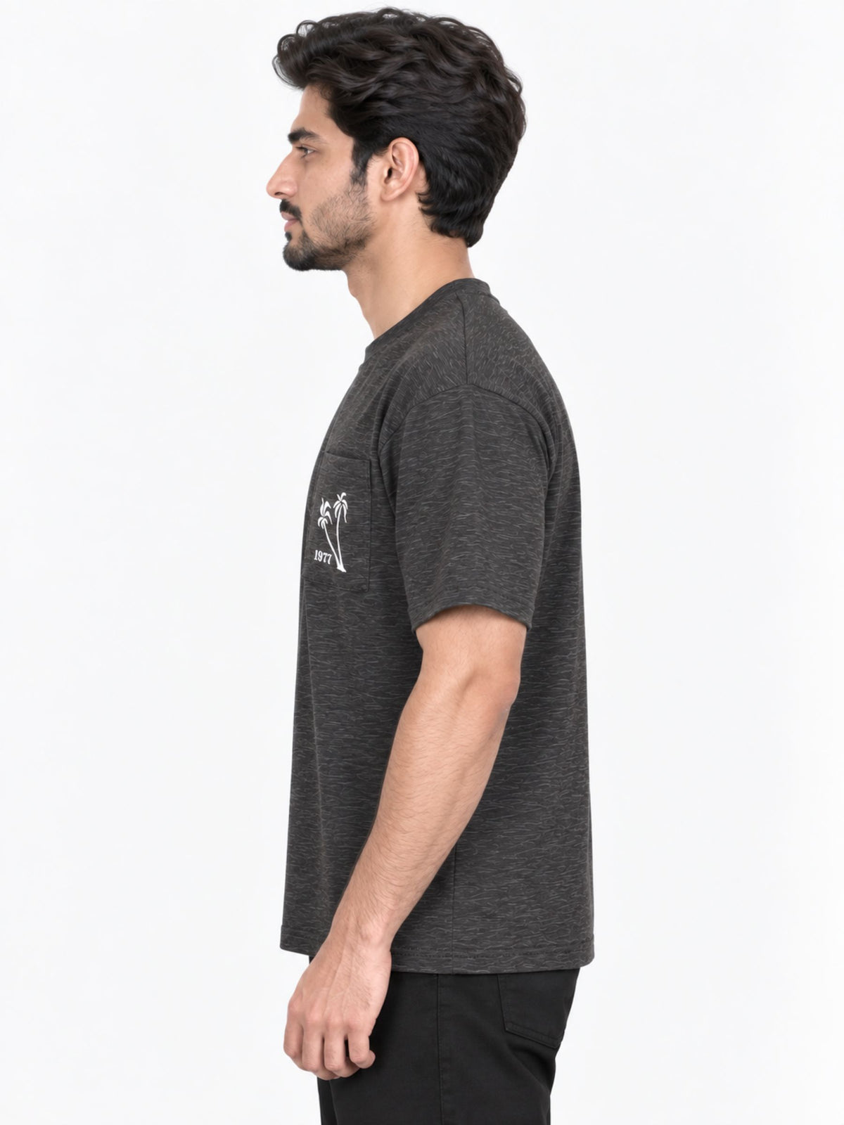 OVERSIZE DOWN SHOULDER TEE SHIRT - CHARCOAL