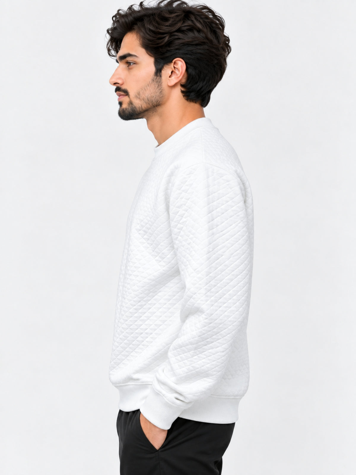 HG Premium Quilted Crew Neck Sweatshirt for Men – Super White