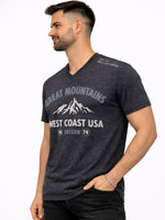 Men's Graphic Printed V Neck Tee Shirt - Charcoal Gray