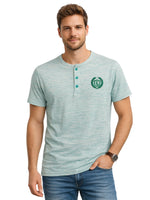 HG Signature Embroidered Henley Tee - Melange Sea Green