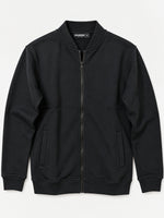 Hangree Solid Fleece Bomber Zipper Jacket - Black
