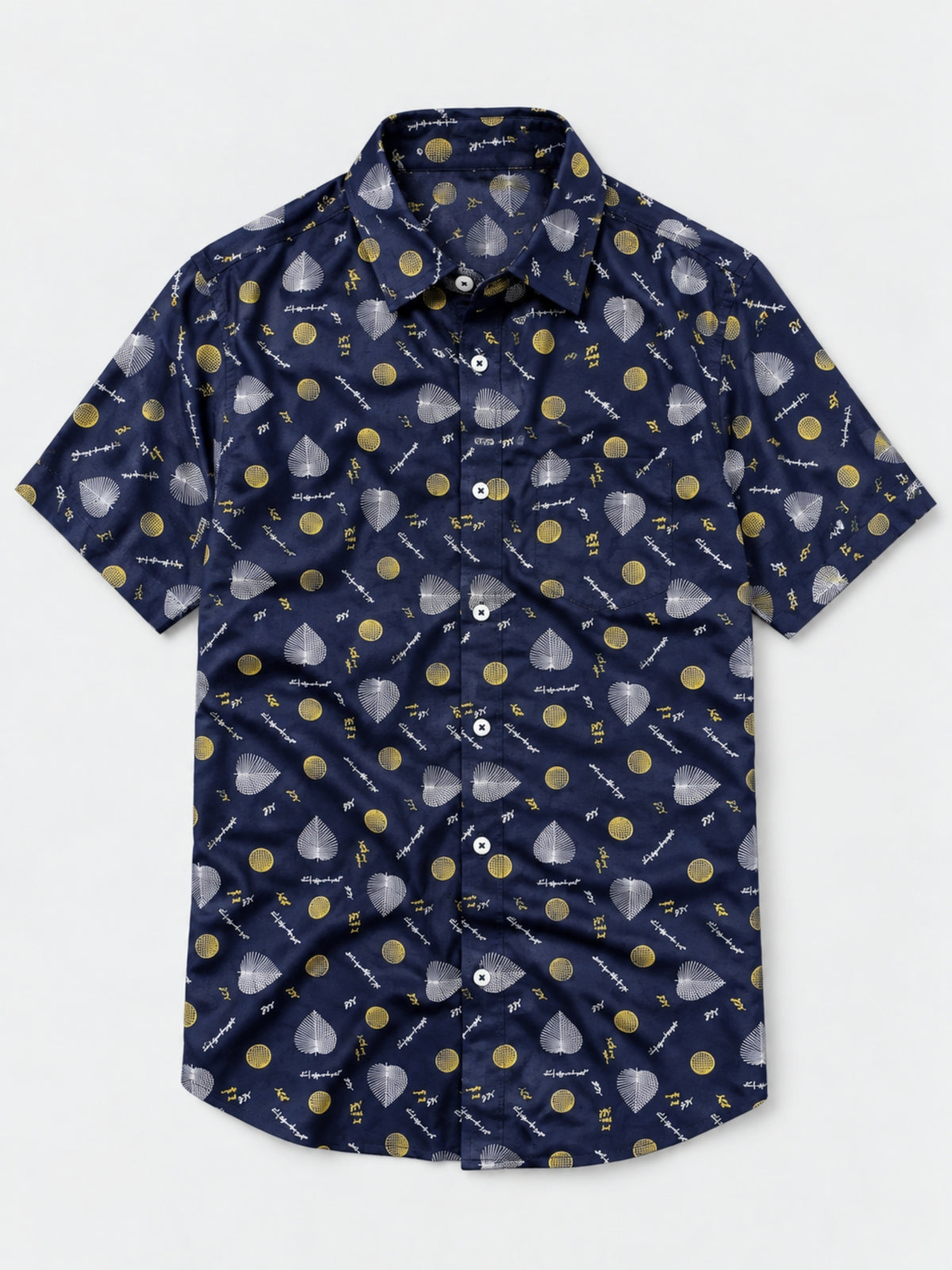 Men’s Leaf & Polka Print Half Sleeve Casual Shirt – Navy