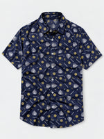 Men’s Leaf & Polka Print Half Sleeve Casual Shirt – Navy