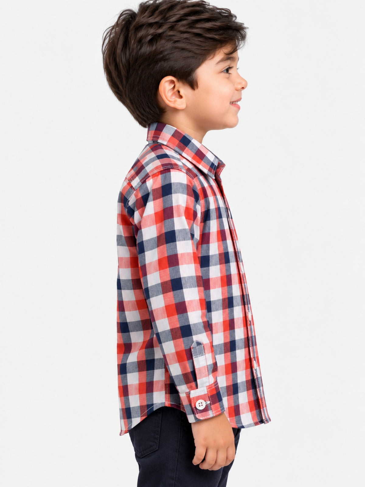 Boy's Red, White & Navy Checkered Full Sleeves Casual Shirt