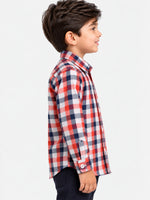 Boy's Red, White & Navy Checkered Full Sleeves Casual Shirt