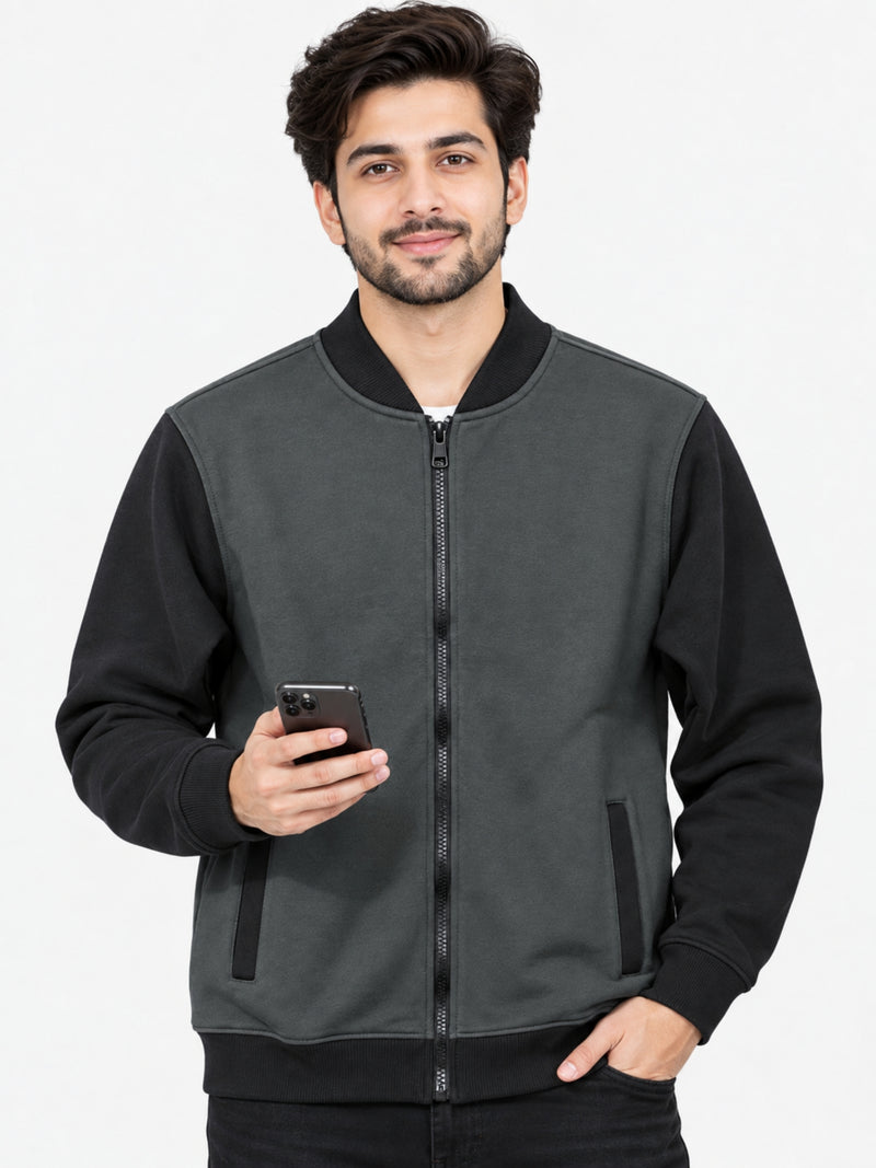 HG Contrast Sleeves Exclusive Fleece Zipper Jacket - Gunmetal Gray