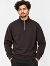 HG Men's Mock Neck Rib Knitted Full Sleeves Zipper Shirt - Choclate Brown