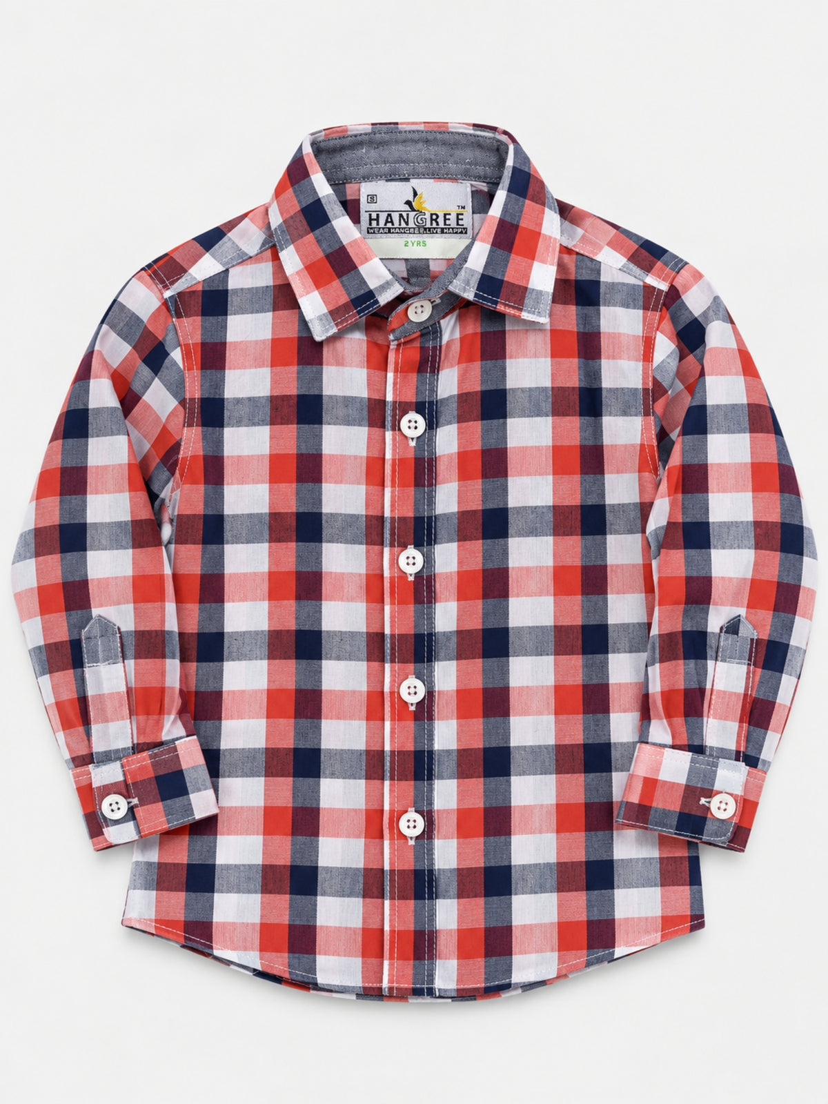 Boy's Red, White & Navy Checkered Full Sleeves Casual Shirt