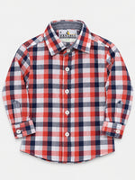 Boy's Red, White & Navy Checkered Full Sleeves Casual Shirt