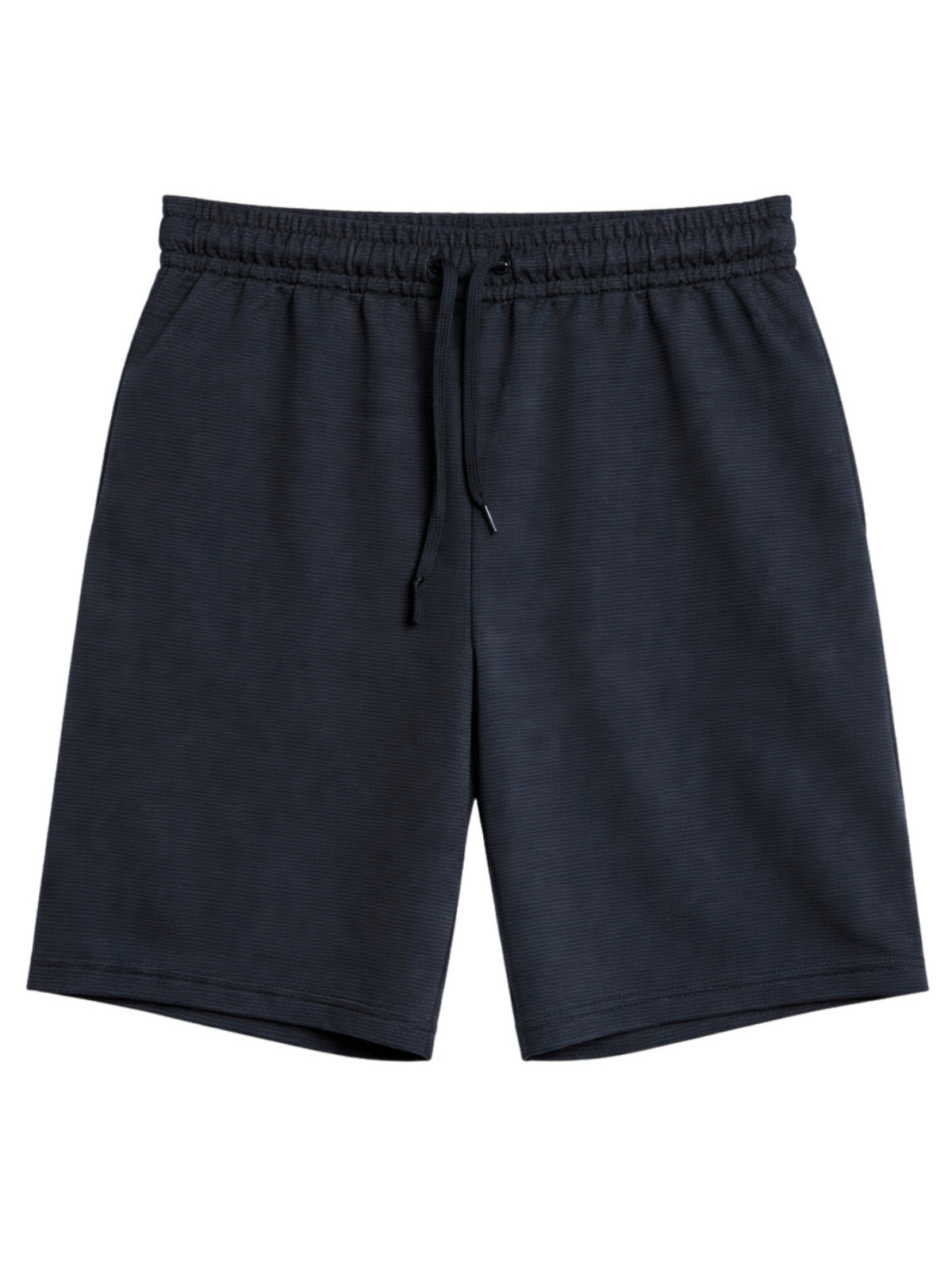 Men’s Horizontal Pattern Polyester Casual Two Quarter Shorts – Navy Black