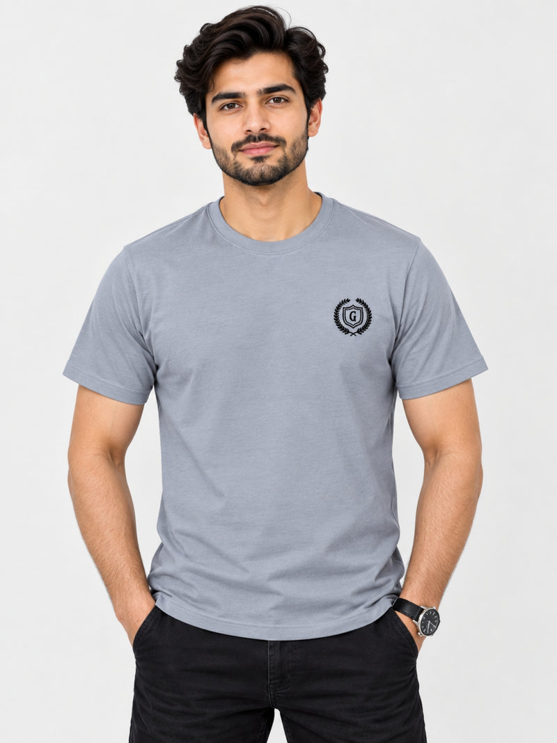 Men's Signature Emb. Round Neck Tee Shirt - Sky Gray