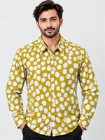 Men's Polka Dot Full Sleeves Casual Shirt - Mustard Yellow & White