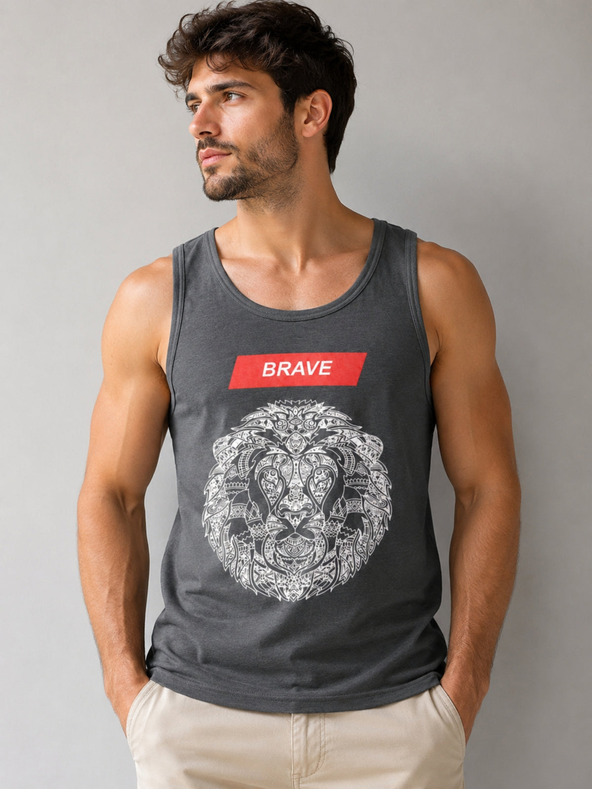 Men Graphic Printed ActiveFit Sleeveless Vest - Dark Gray