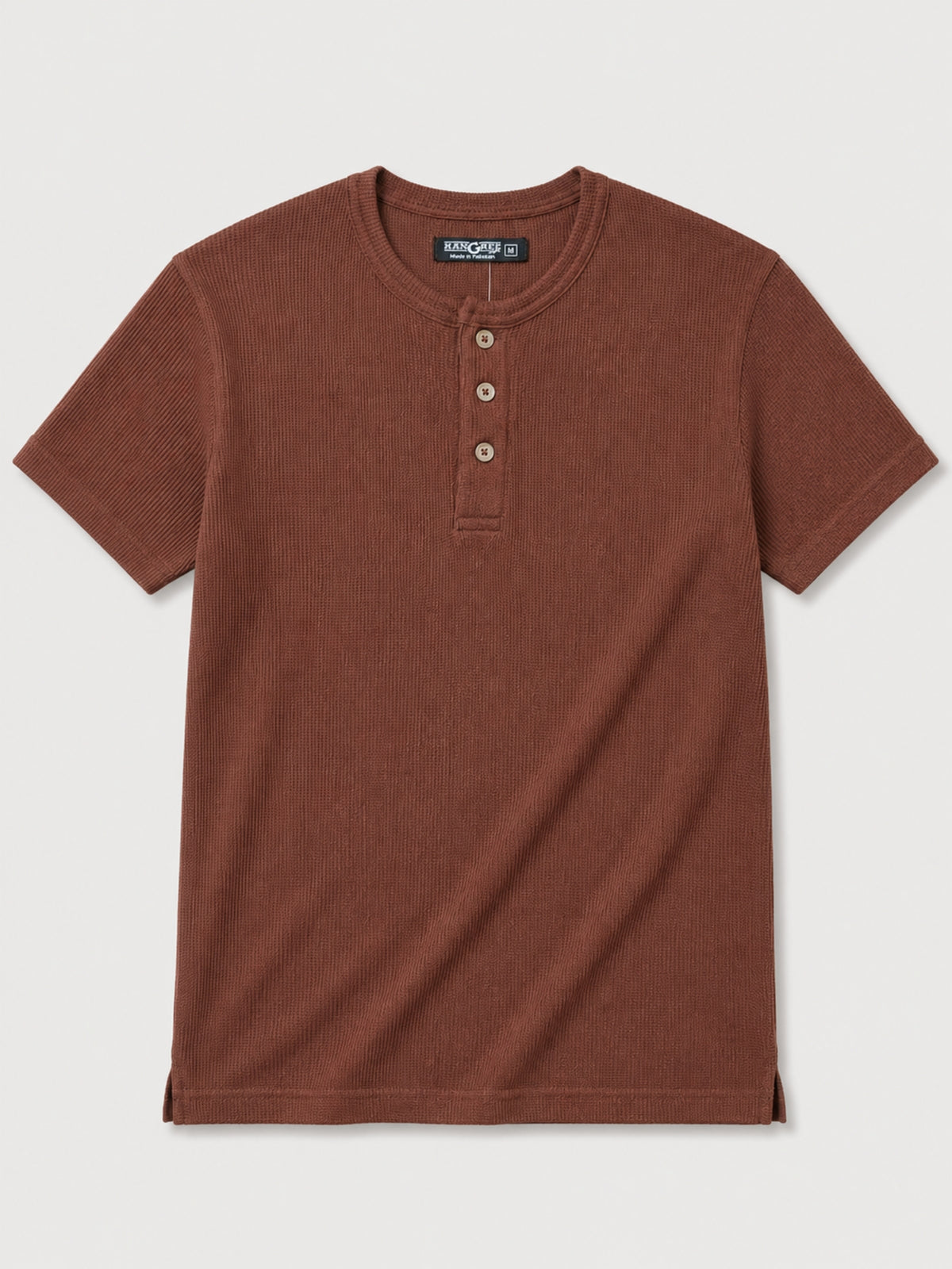Exclusive Thermal Cotton Henley Tee Shirt - Brown
