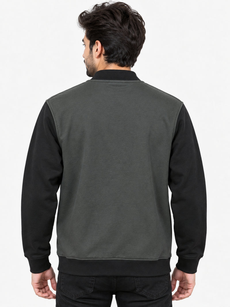 HG Contrast Sleeves Exclusive Fleece Zipper Jacket - Gunmetal Gray