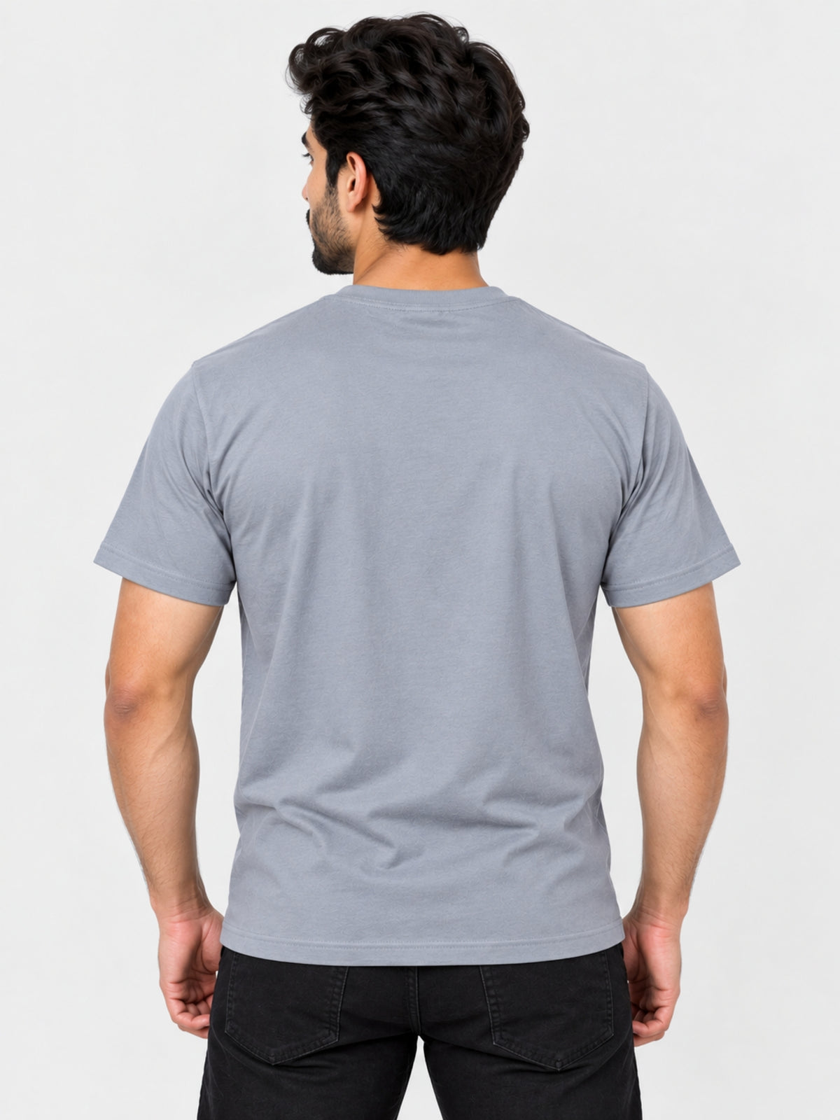 Men's Signature Emb. Round Neck Tee Shirt - Sky Gray