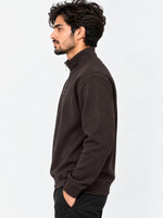 HG Men's Mock Neck Rib Knitted Full Sleeves Zipper Shirt - Choclate Brown