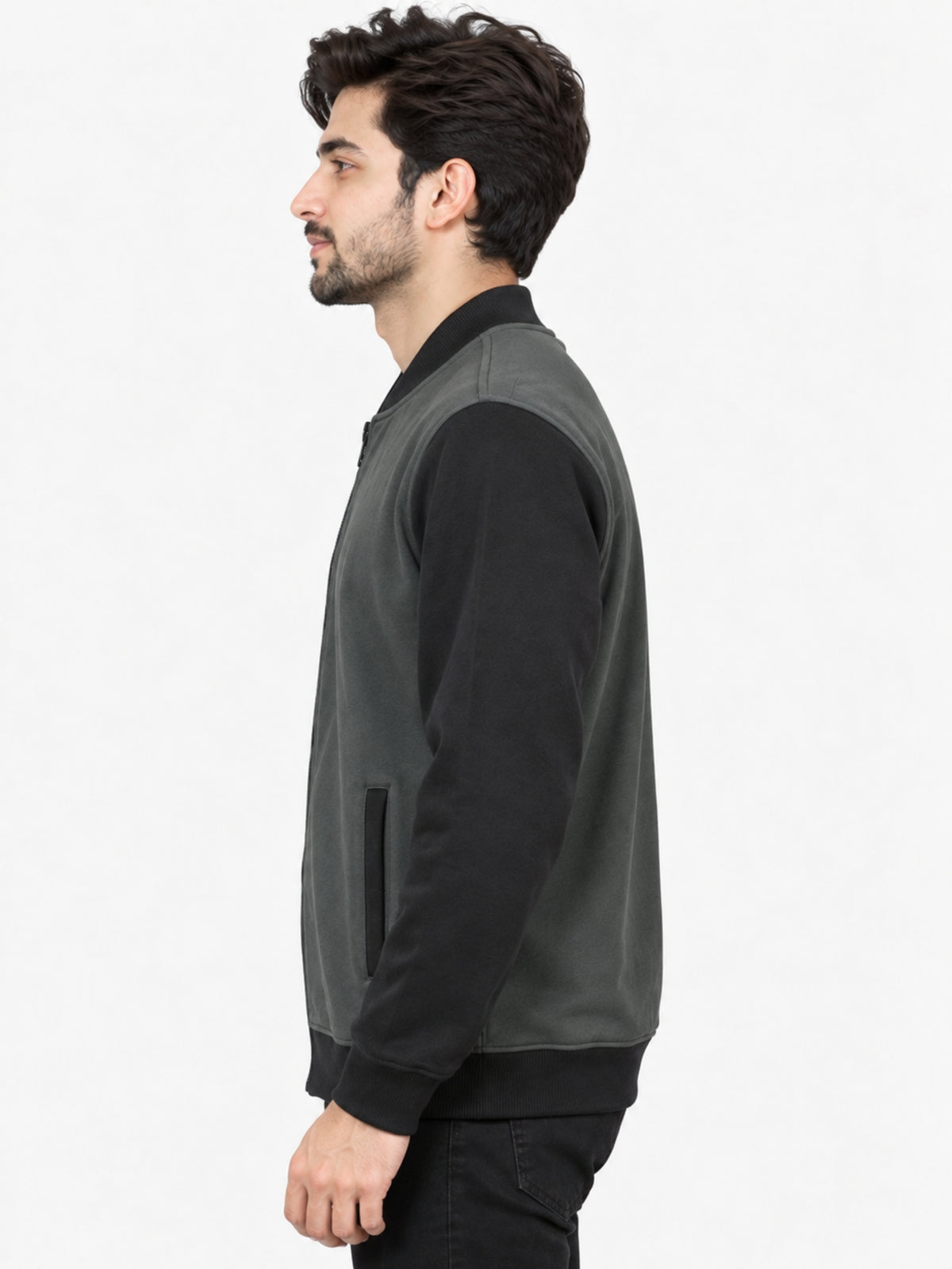HG Contrast Sleeves Exclusive Fleece Zipper Jacket - Gunmetal Gray