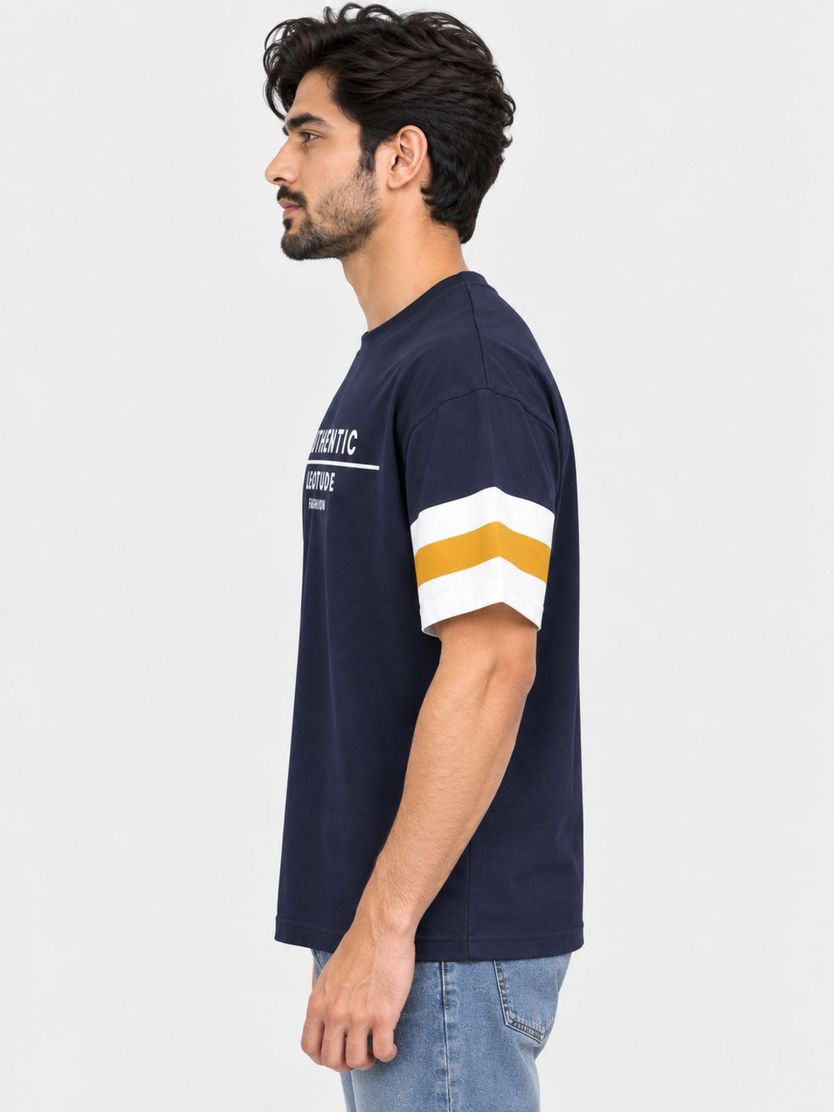 Oversize Down Shoulder Tee Shirt - Navy