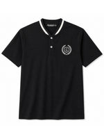 Men’s Signature Embroidered Contrast Neck Henley T-Shirt – Black