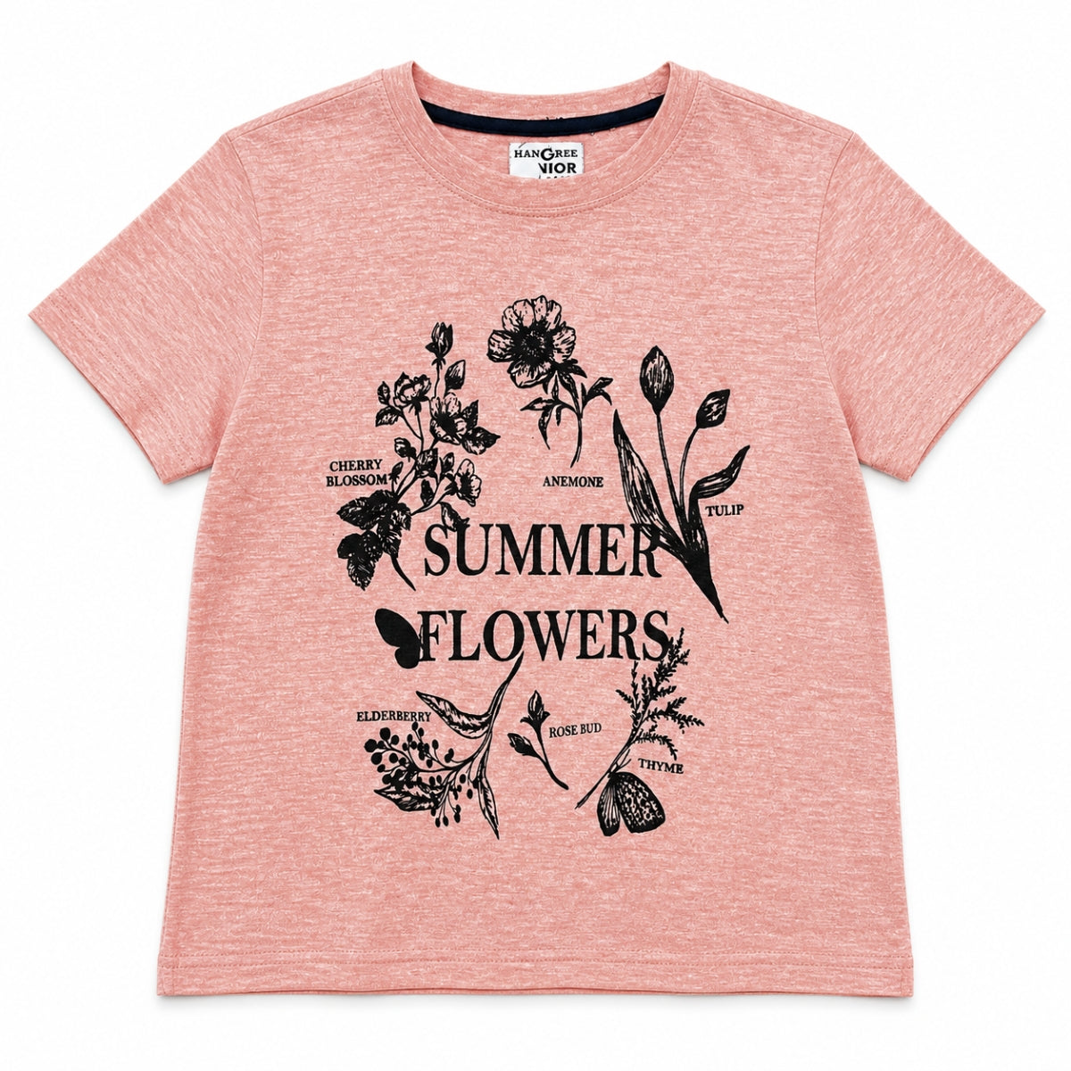 Girls’ Summer Flowers Graphic Printed T-Shirt – Peach