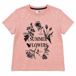 Girls’ Summer Flowers Graphic Printed T-Shirt – Peach