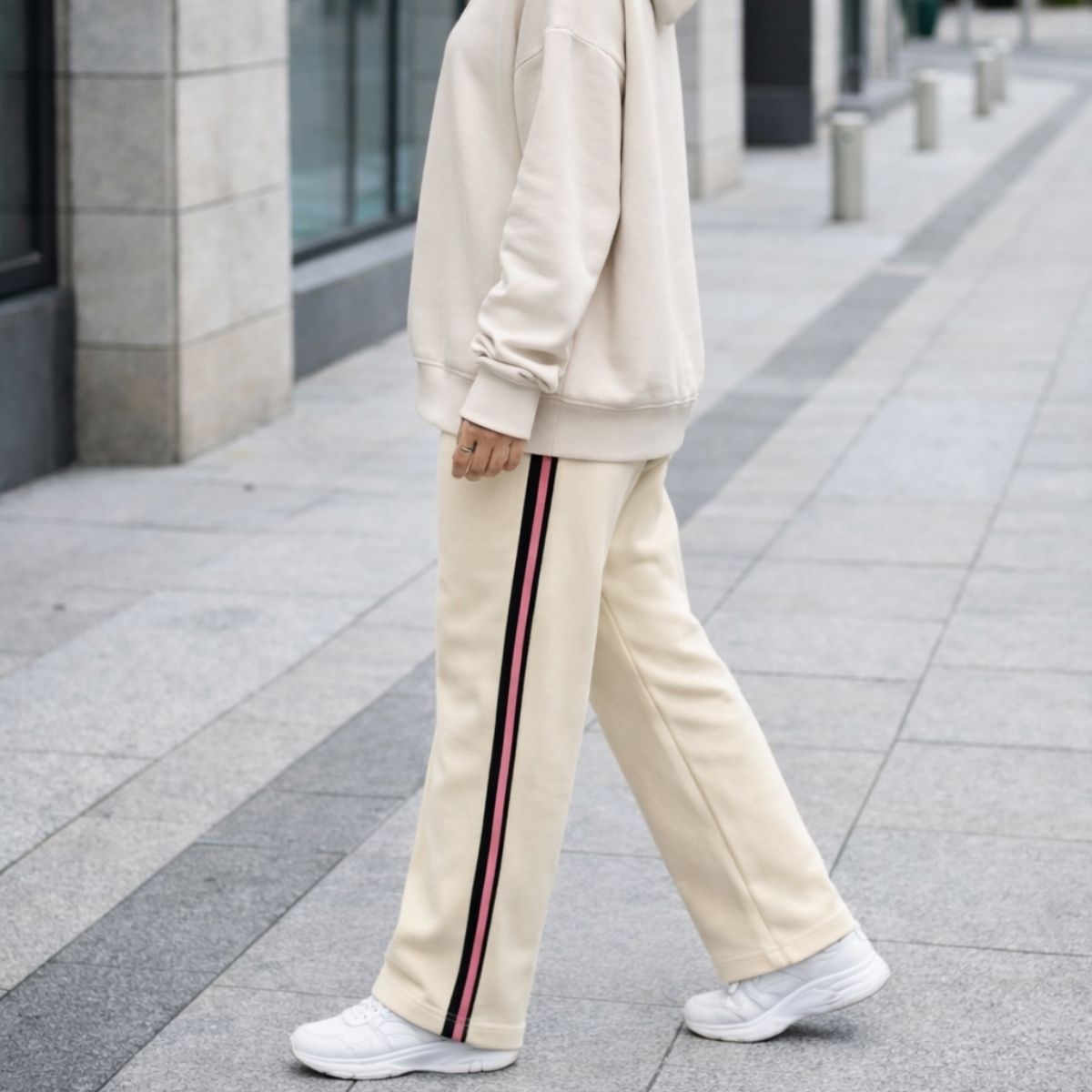 HG Women’s Relaxed Fit Terry Straight Trousers with Side Tape - Skin Brown