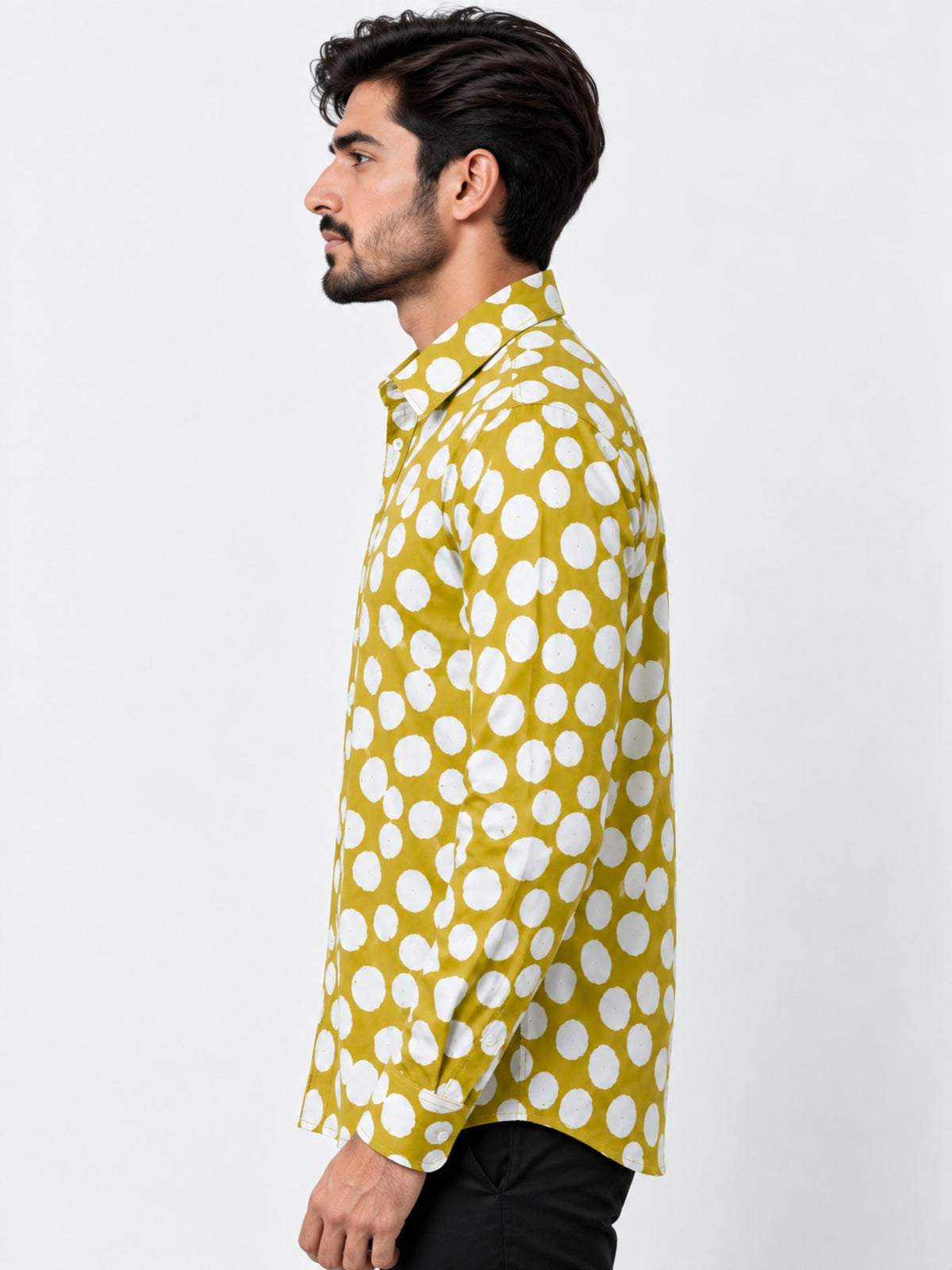 Men's Polka Dot Full Sleeves Casual Shirt - Mustard Yellow & White