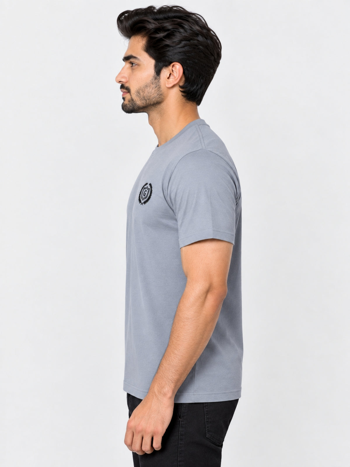 Men's Signature Emb. Round Neck Tee Shirt - Sky Gray