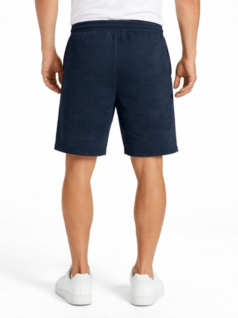 Men’s Horizontal Pattern Polyester Casual Two Quarter Shorts – Navy Black