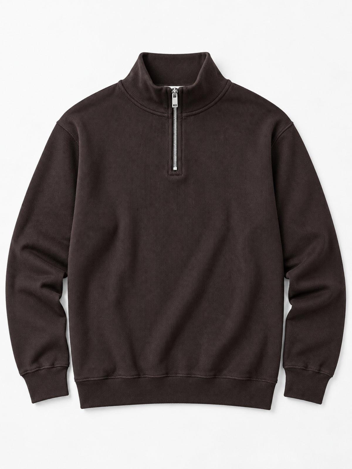 HG Men's Mock Neck Rib Knitted Full Sleeves Zipper Shirt - Choclate Brown