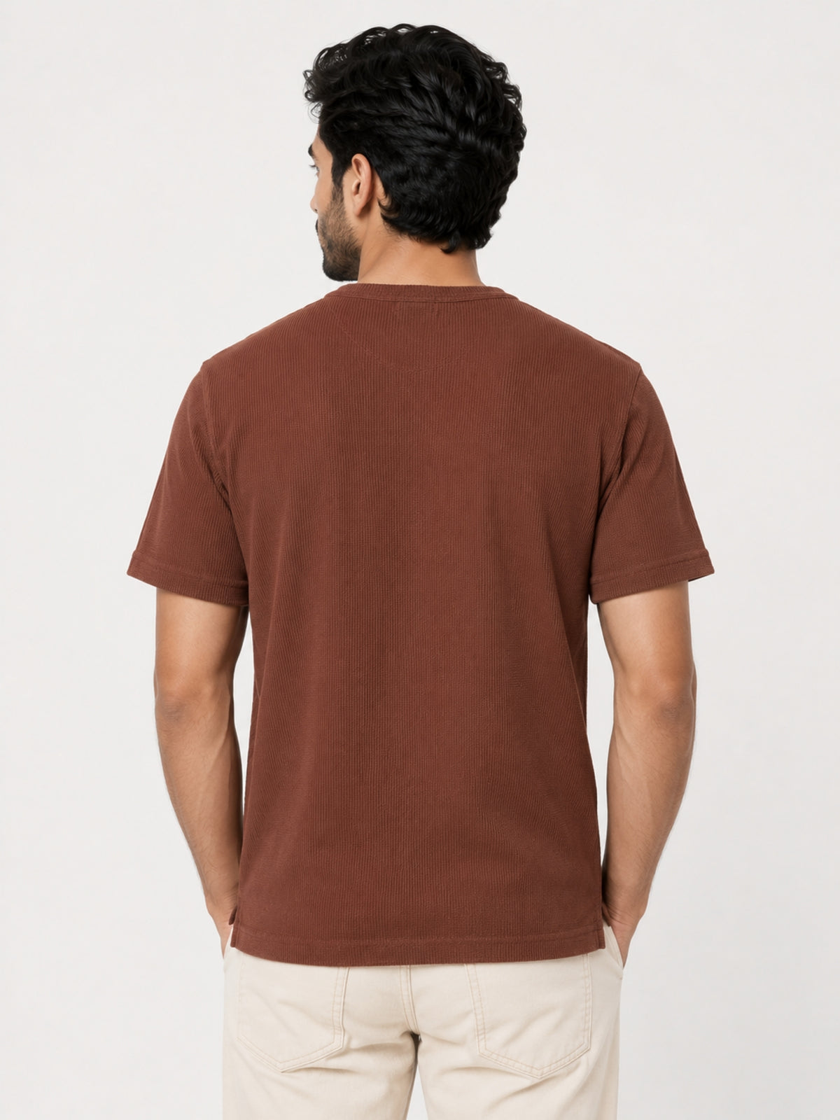 Exclusive Thermal Cotton Henley Tee Shirt - Brown