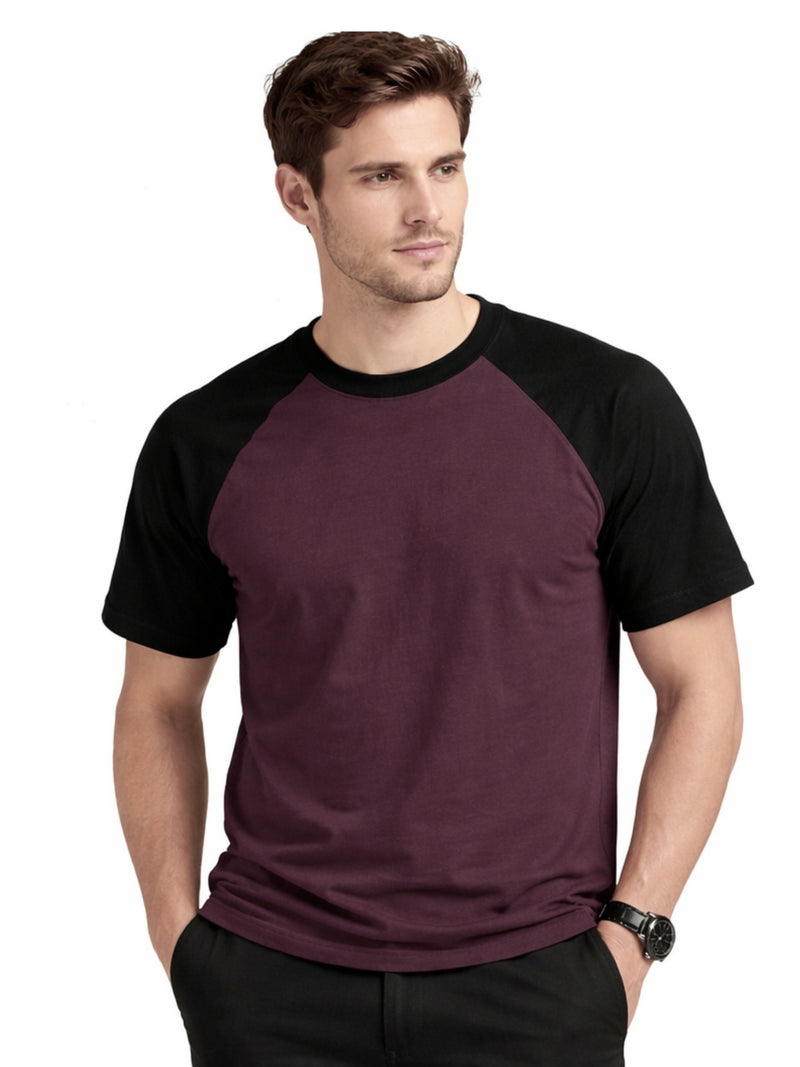 Men's Classic Raglan Tee Shirt - Dark Burgundy & Black