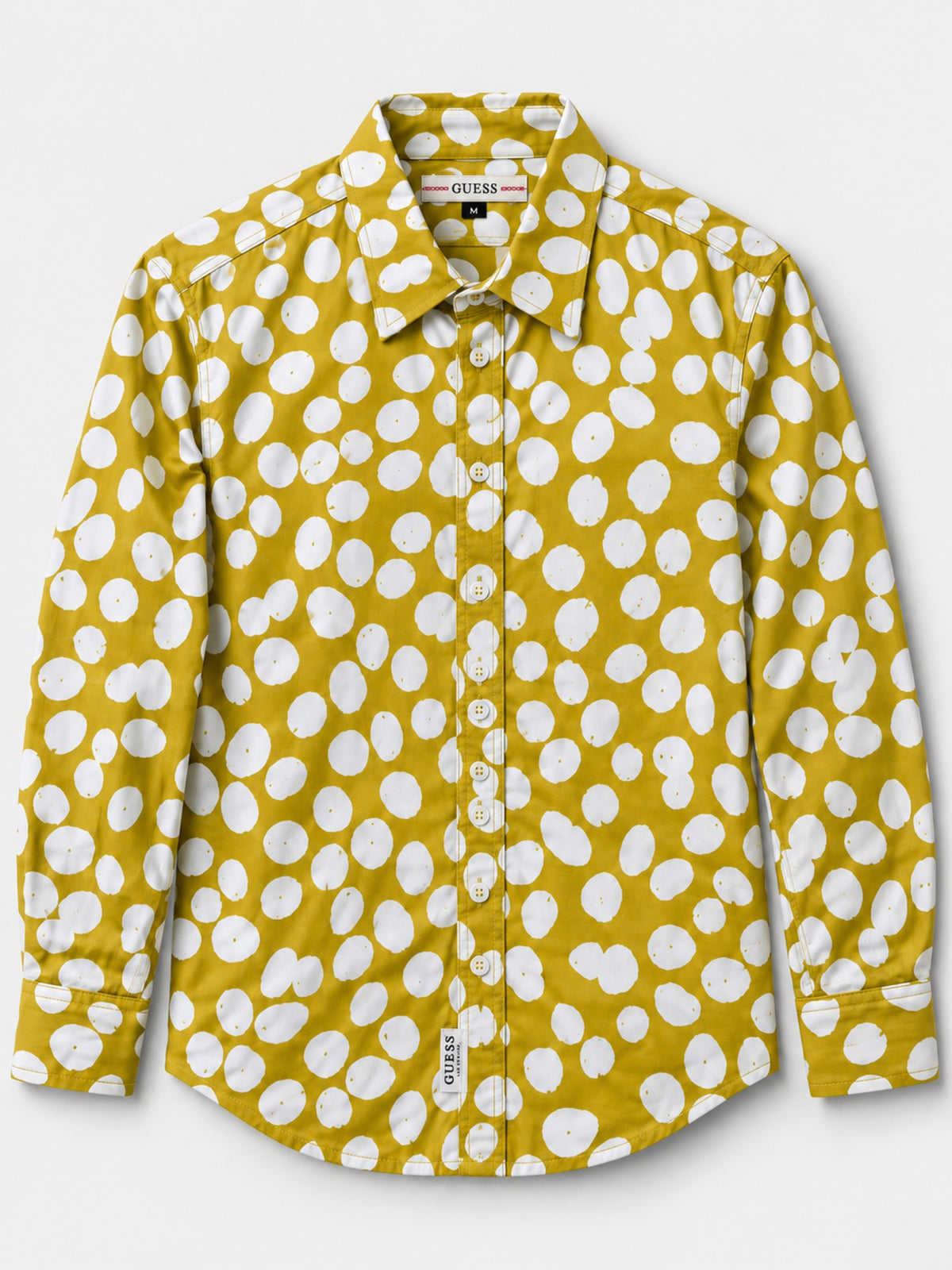 Men's Polka Dot Full Sleeves Casual Shirt - Mustard Yellow & White