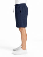 Men’s Horizontal Pattern Polyester Casual Two Quarter Shorts – Navy Black