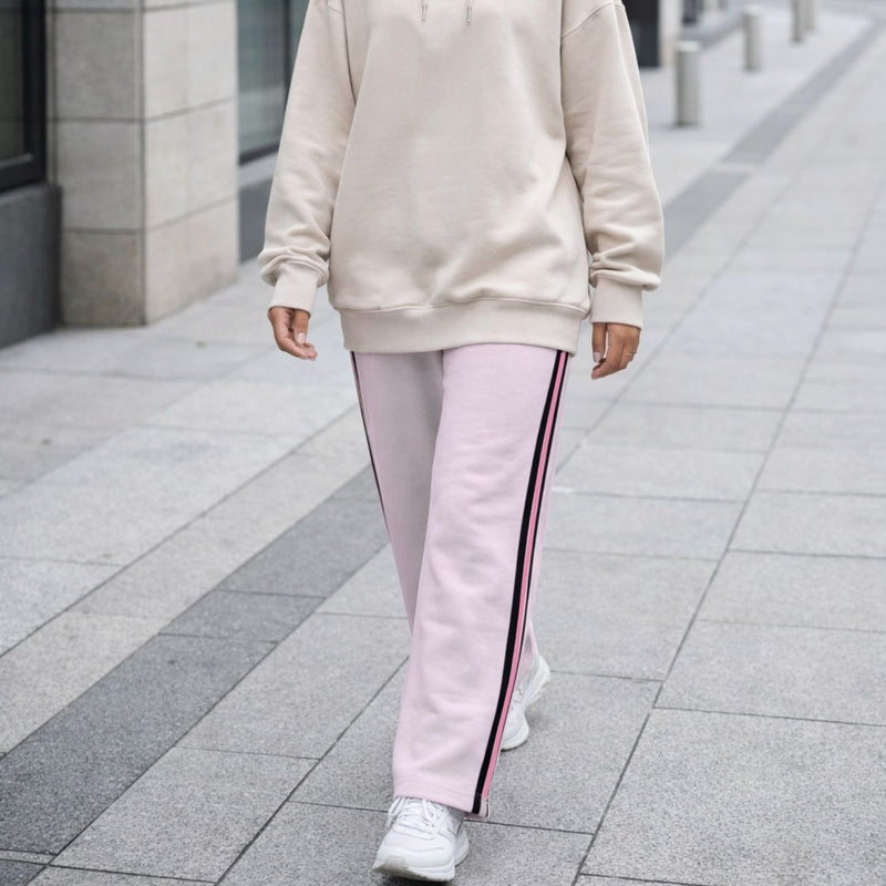 HG Women’s Relaxed Fit Terry Straight Trousers with Side Tape - Light Purple