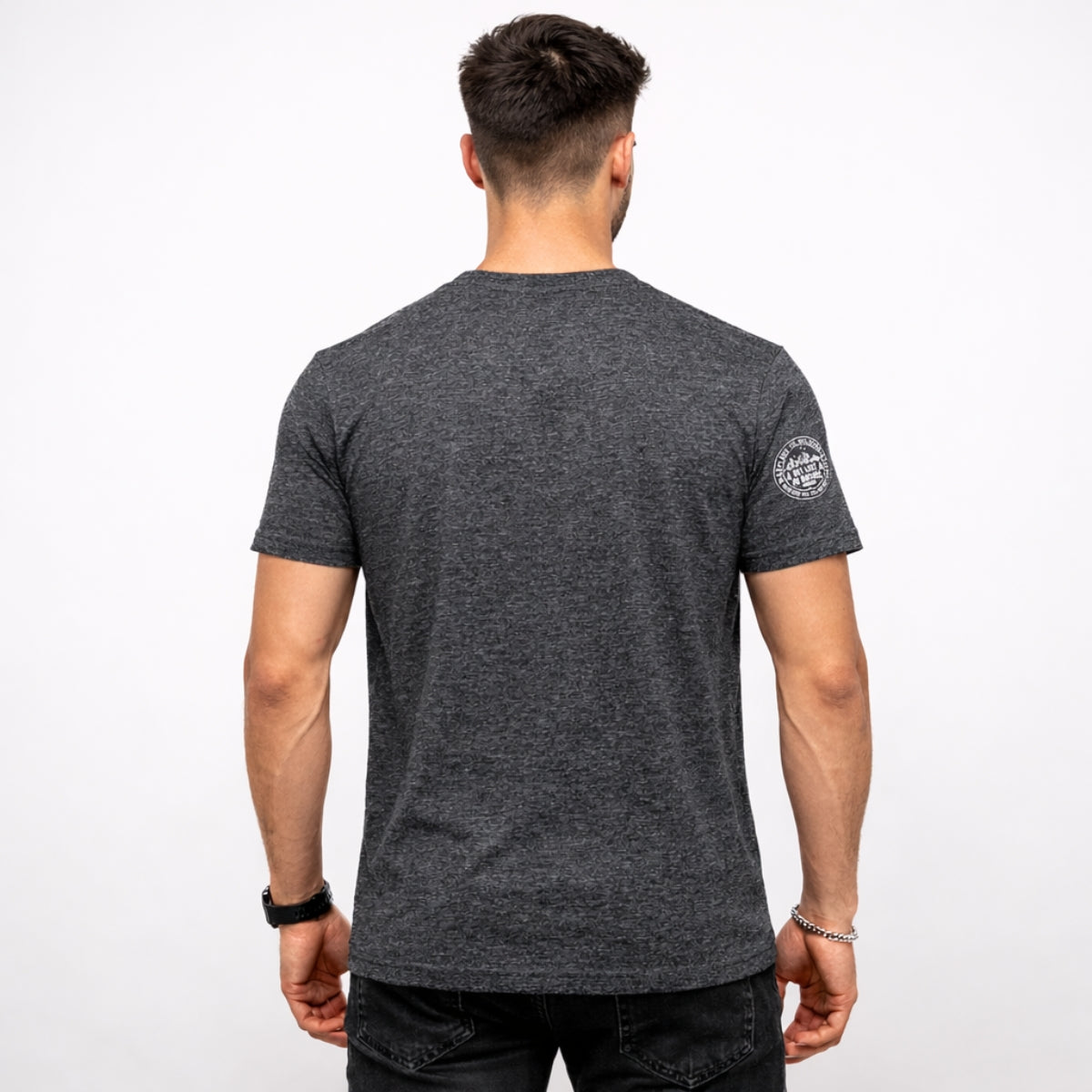 Men's Graphic Printed V Neck Tee Shirt - Charcoal Gray