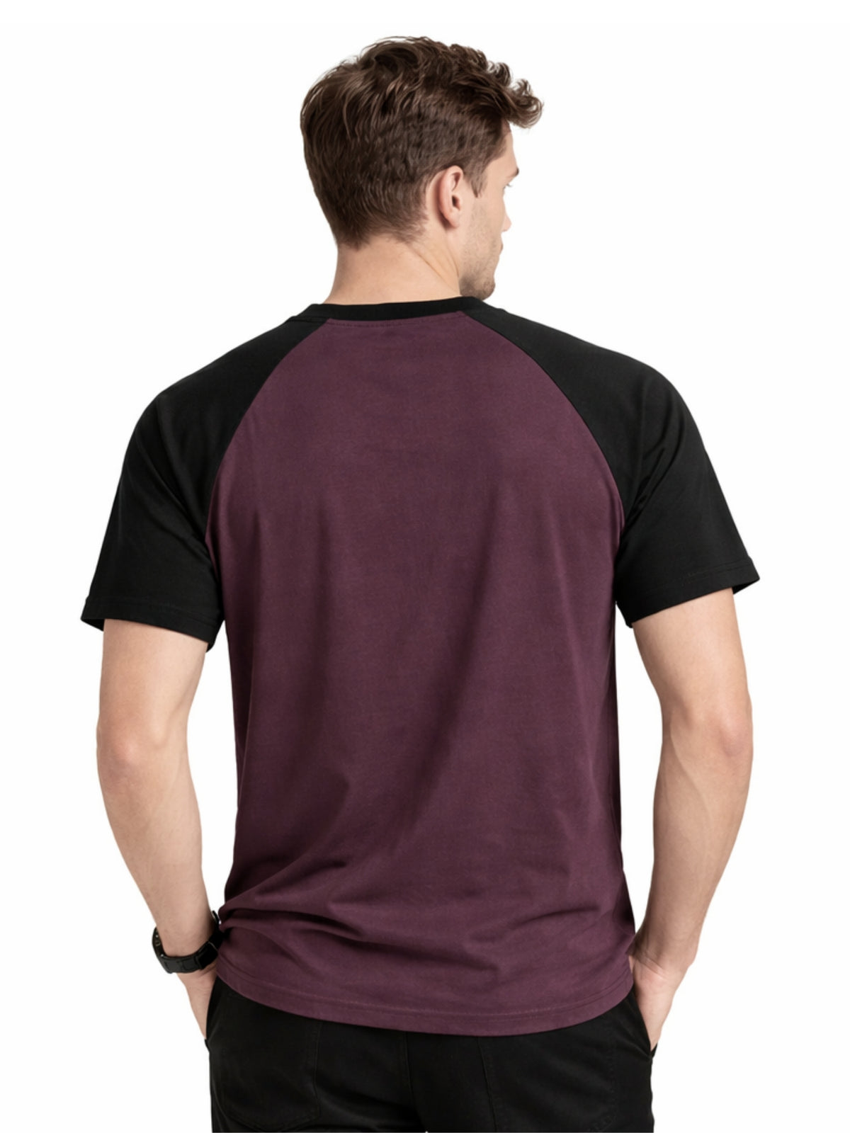 Men's Classic Raglan Tee Shirt - Dark Burgundy & Black