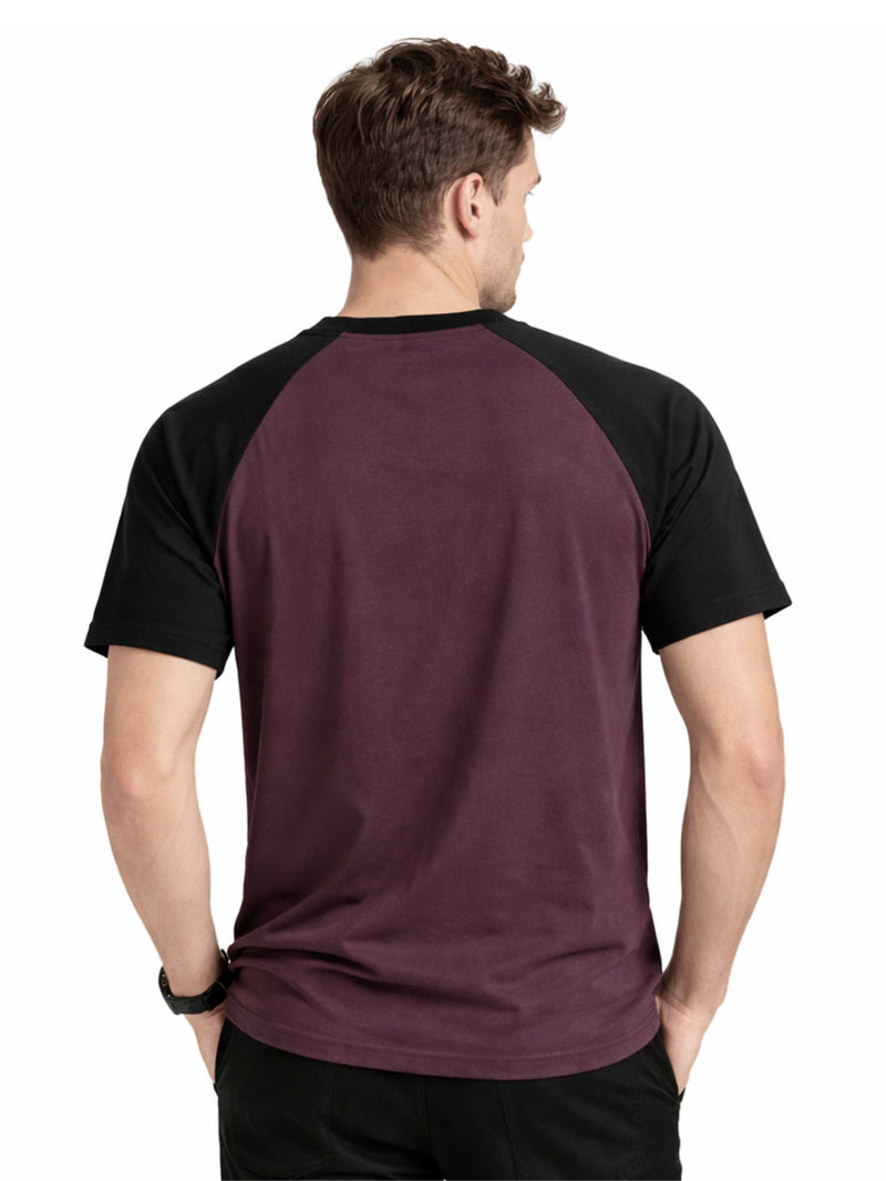 Men's Classic Raglan Tee Shirt - Dark Burgundy & Black