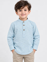 Boy's Mandarin Collar Kurta Style Casual Shirt - Sky
