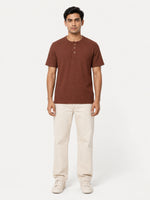 Exclusive Thermal Cotton Henley Tee Shirt - Brown